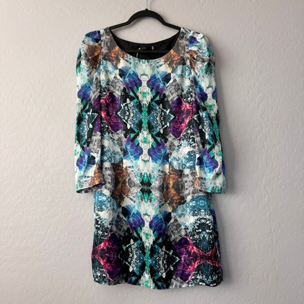 Leifsdottir 100% Silk Dress Abstract Print Long Sleeve Multicolor Size 6 - Picture 1 of 6